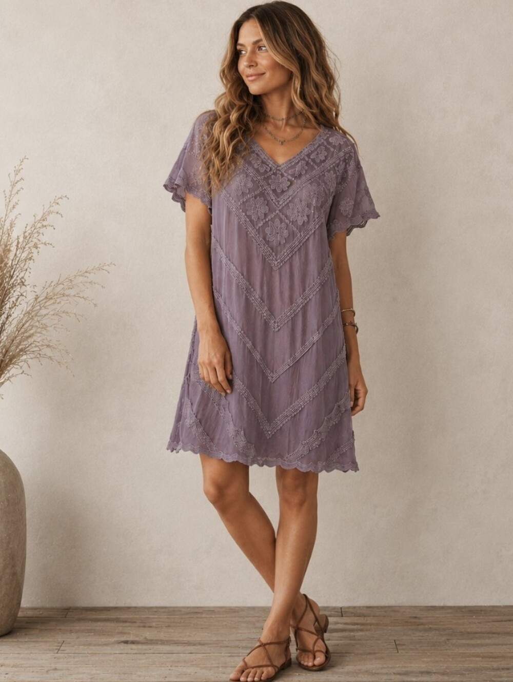 Sundance Violette Mini Dress Lavender Embroidered Sheer With Slip Size S Petite